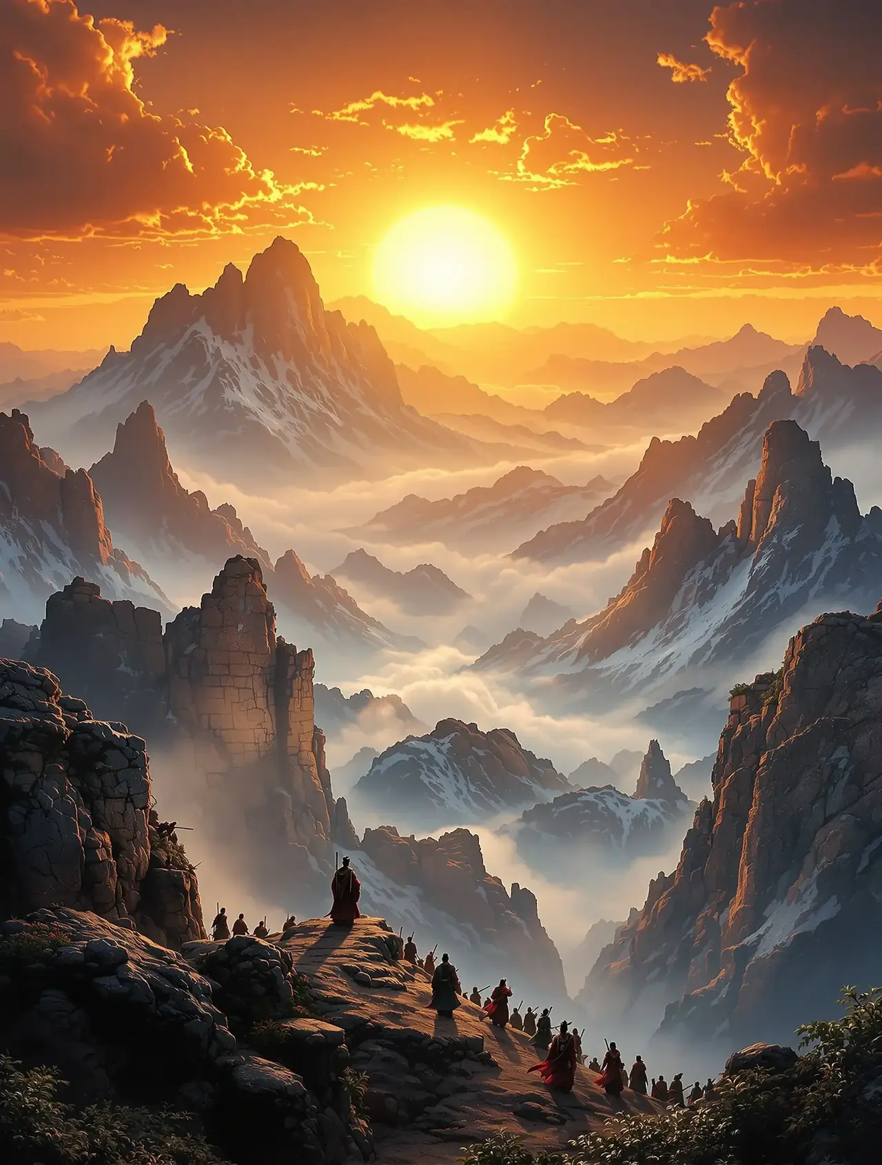 短剧《山河故人令》封面，江湖武侠题材，十年风雪，一令山河